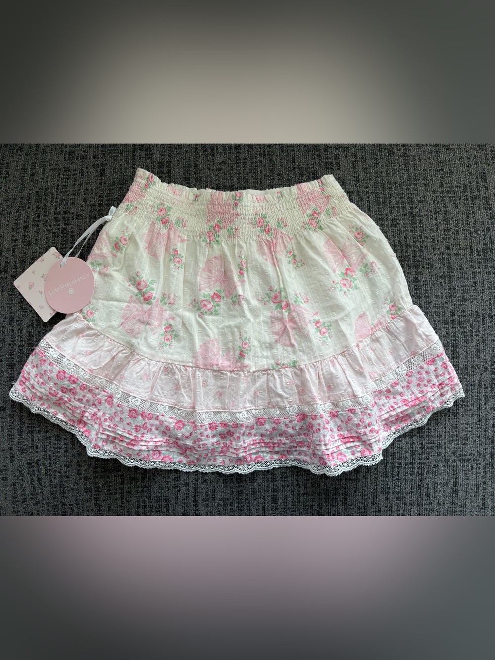 LoveShackFancy for Target Pink and White Floral Ruffled Mini Skirt Sz 12 NWT